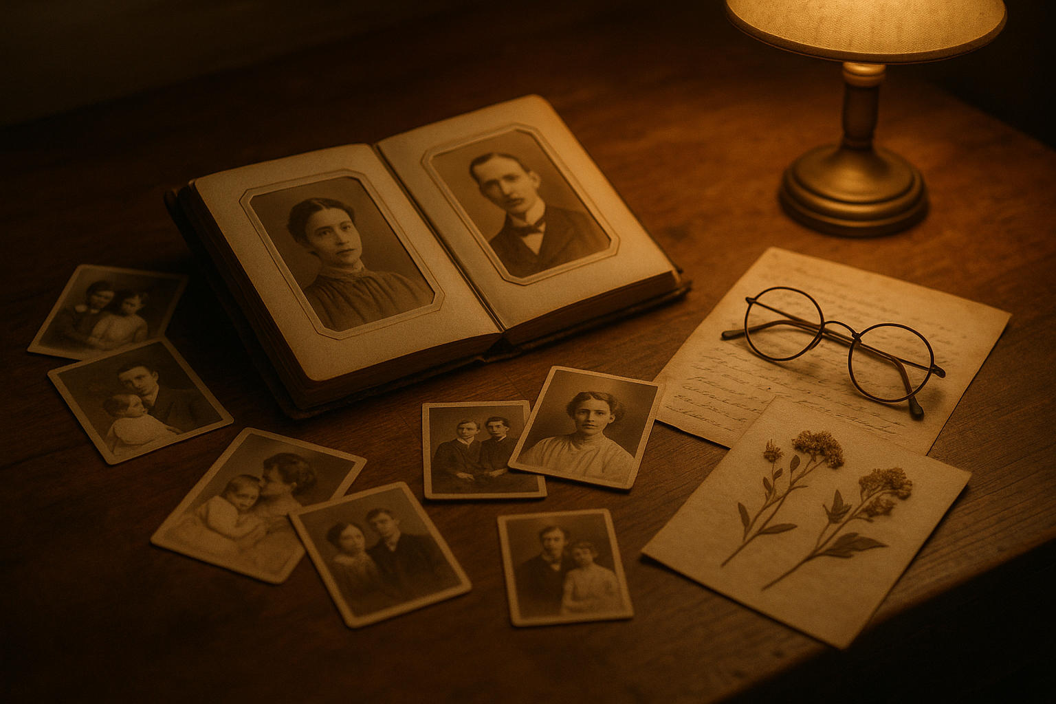 Family photographs on desk